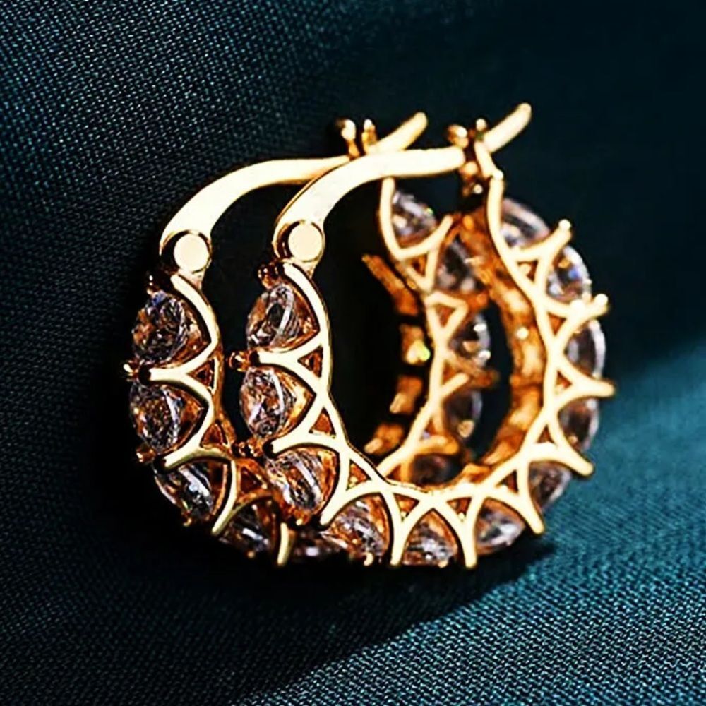💎10K Gold Plated Cz Diamond Hoop Earrings Huggies C Hoop